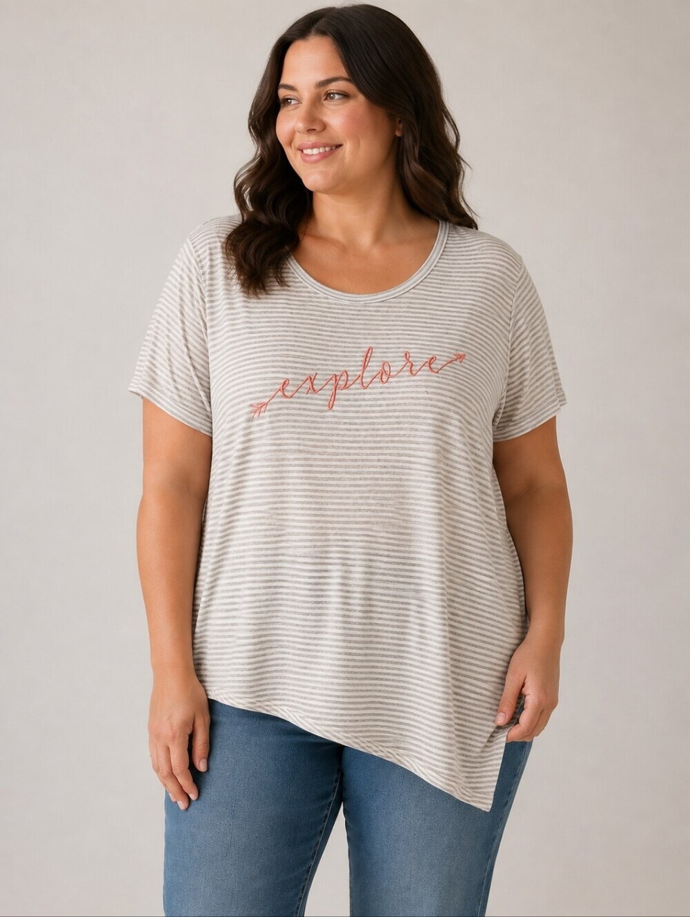 Maurices Grey Striped "Explore" T-Shirt Tee Women's Plus Size 2XL XXL Soft EUC